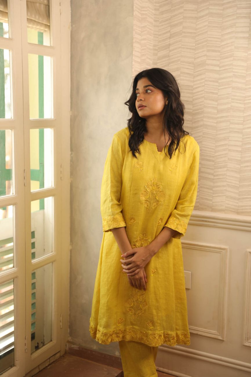 Earthy Yellow Pleated Dress