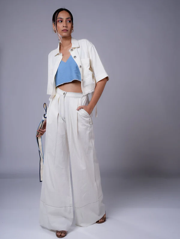 WHITE  SHIRT PANTS SET